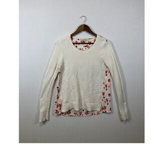 LOFT White Textured‎ Sweater with Floral Print Back Women's XS